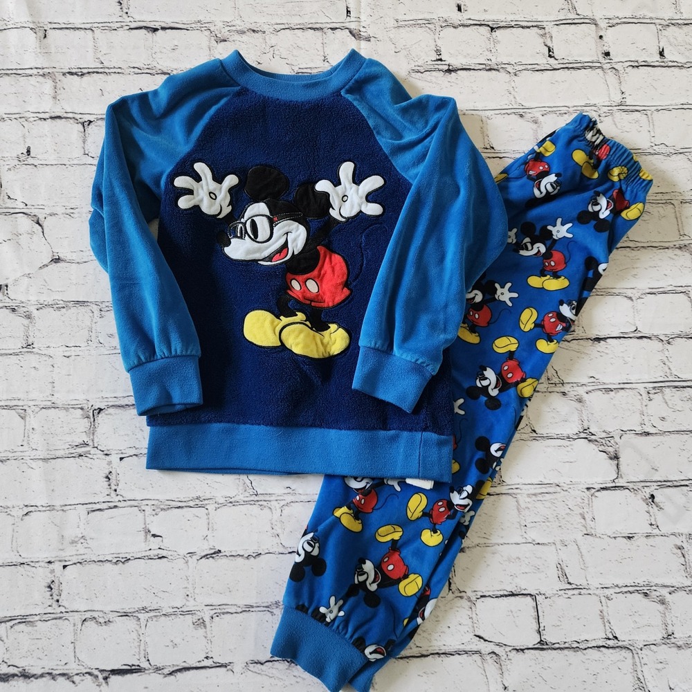 Disney Store Mickey Mouse Blue Fleece Pajama Set Kids Size 5/6